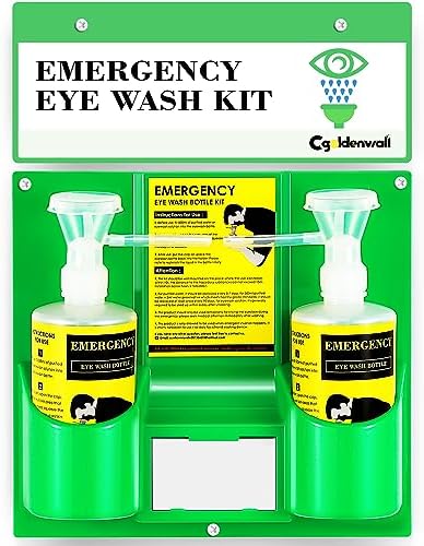 CGOLDENWALL Eye Wash Station Portable Emergency Eye Wash Kit, Wall Mounted Eyewash Station OSHA Approved, 2 * 16.09oz Bottles, with Mirror & Emergency Sign, Safety Material, NO Solution