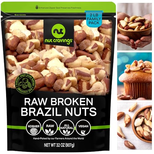 NUT CRAVINGS - Raw Broken Brazil Nuts, Unsalted, No Shell, (32oz - 2 LB) Bulk Nuts Packed Fresh in Resealable Bag - Kosher Healthy Snack, Natural Keto Vegan