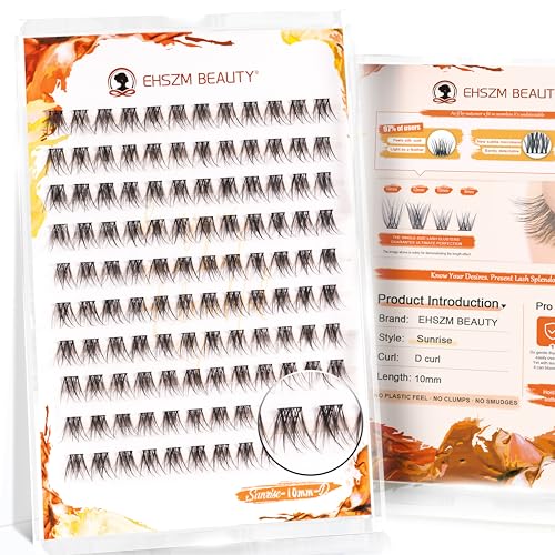 Upgraded,10mm Lash Clusters Wispy D Curl with No Plastic Feel,Natural Cluster Eyelash Extensions,Ultra-Soft Individual Lashes with Thin Band,long-lasting and New Comfort -Sunrise Style[Ehszm Beauty]
