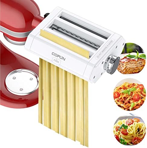 Pasta Attachment for Kitchenaid Mixer Cofun 3 in 1 for Kitchen Aid Pasta Maker Assecories Included Pasta Sheet Roller, Spaghetti Cutter, Fettuccine Cutter