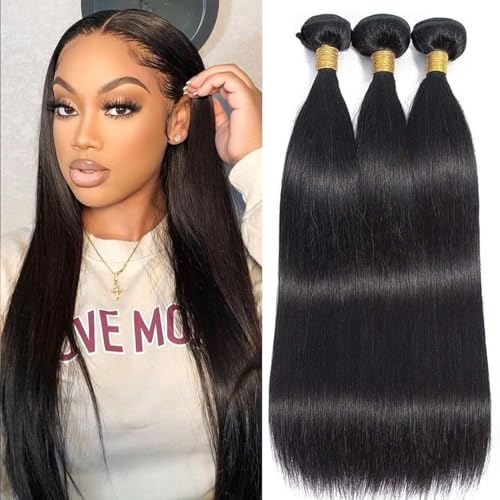 feibin Straight Human Hair Bundles 8 8 8 Inch Trippy Hair Bundles Human Hair 100% Brazilian Unprocessed Raw Hair Bundles Weave Bundles Human Hair Extensions For Black Women Natural Color