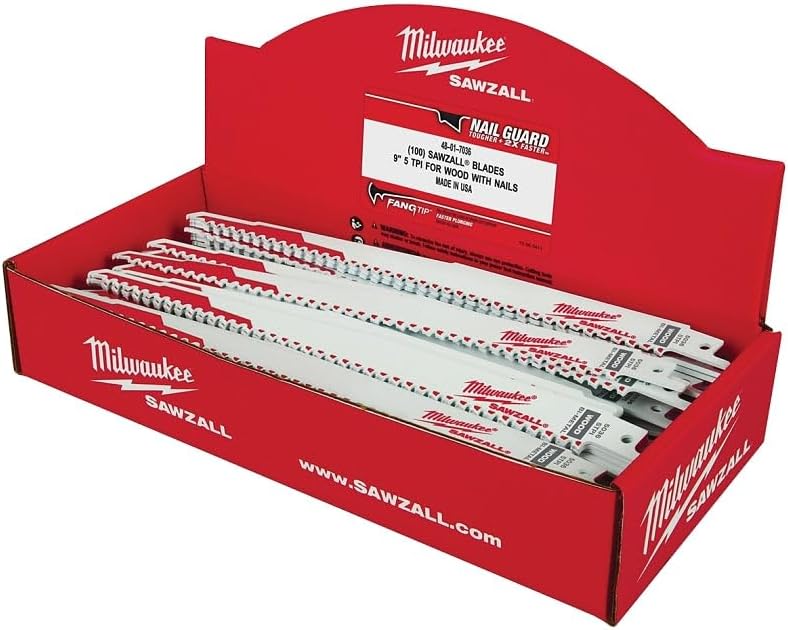 Milwaukee 48-01-7036 Super Sawzall Blade 6 Teeth per Inch 9-Inch Length 100-Pack Bulk