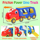 Toddler Car Toy for 2 3 4 5 Years Old, Dinosaur Transport Carrier Truck with 4 Pack Small Pull Back Dino Car, Friction Power Vehicle Christmas Birthday Gift for 18M+ Kids Boys Girls