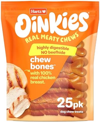 Hartz Oinkies Chew Bones with Real Chicken Breast, Rawhide Free Dog Treats, Highly Digestible Dog Chews, 25 Count
