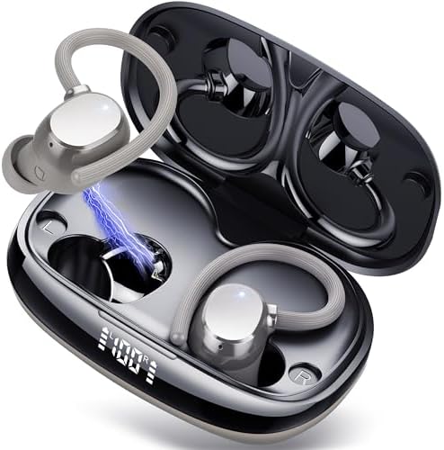 Wireless Earbuds, Bluetooth Headphones 80Hrs Deep Bass Playtime with LED Display, Sport Earphones with ENC Noise Cancelling Mic, IPX7 Waterproof Over-Ear Ear Buds with Earhooks for Workout/Running
