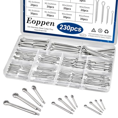 230Pcs Cotter Pin Assortment Kit - 304 Stainless Steel 12 Sizes Cotter Pin Set for Hitch Pin Lock Systems