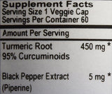 Turmeric Capsules with Black Pepper Extract 60 Kosher Vegan Caps 450mg Turmeric Root