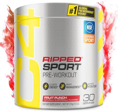 C4 Ripped Sport Pre Workout Powder Fruit Punch - NSF Certified for Sport + Sugar Free Preworkout Energy Supplement for Men & Women - 135mg Caffeine + Weight Loss - 30 Servings