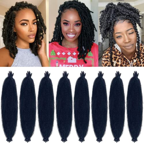 Springy Afro Twist Hair 12 Inch 8 Packs Marley Hair Pre-fluffed Spring Twist Hair Twisted Up Kinky Twist Cuban Twist Crochet Hair Pre-separated Braiding Hair For Black Women (12inch, 1B)