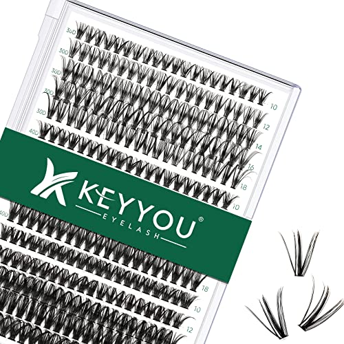 Lash Clusters 300pcs Eyelash Clusters 30D+40D+50D 0.07D Curl 10-18MIX DIY Eyelash Extension KEYYOU Large Tray Volume Soft&Natural Individual Lashes(30D40D50D-0.07D,10-18MIX）