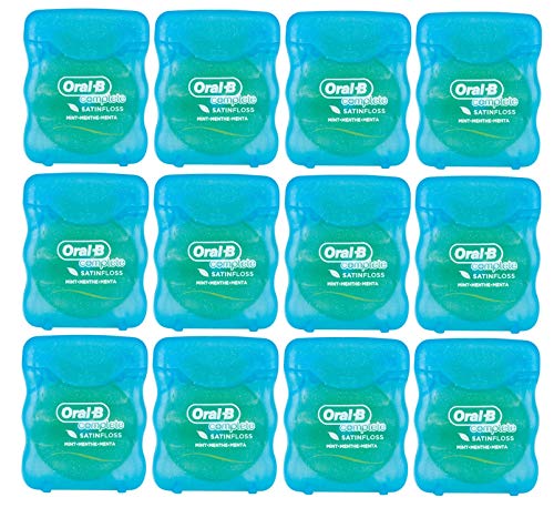 Oral-B Complete Satin Floss, Mint, 5 meters (5.4 Yards), Small Travel Size - Pack of 12