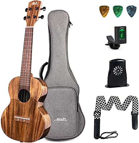Ukulele, All Solid Acacia 23 Inch Professional Concert Ukelele Kit with Humidifier Tuner Picks Strap Gig Bag