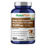 NusaPure Organic Mushroom Complex 10,000mg per Capsule, 180 Veggie Caps, Non-GMO, Enoki, Turkey Tail, Reishi, Chaga, Maitake