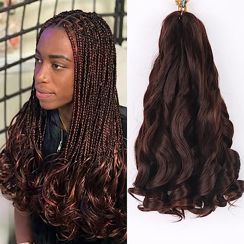 French Curly Braiding Hair 14 Inch 8 Packs Curly Braiding Hair French Curl Crochet Braids Wavy Bouncy Crochet Hair with Curly Ends Hair Extensions for Black Women(14 Inch/Pack of 8, 4#)