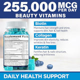 Hair Vitamins Natural Gummies - Biotin Multivitamin for Hair, Skin & Nails with Collagen & Keratin - Anti Aging Collagen Gummy Vitamins for Men & Women - Hair & Nail Growth Gummies - 60psc