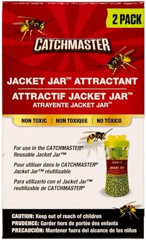 Catchmaster Yellow Jacket, Hornet, & Wasp Trap Jar Bait Refill 2-Pk, Reusable Bug Catcher Attractant, Outdoor Flying Insect Trap, Wasp Killer Bug Trap, Pet Safe Pest Control for Backyard & Patio