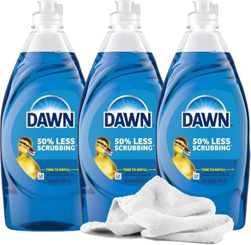 3 Dishwashing Liquid Soap, 18oz | Clean Scent - Concentrated Ultra Dish Cleaner Towel & Soap for Dishes, Kitchen, Restaurant, Janitorial (54oz Total)