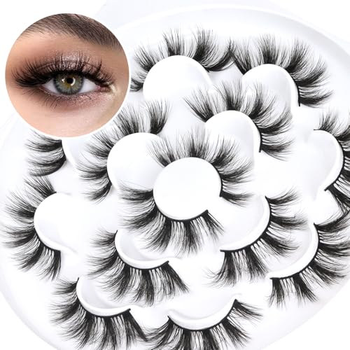 Veleasha Lashes 5D Faux Mink Lashes False Eyelashes Cat Eye Lashes Handmade Eye Lashes Wispy Fluffy Fake Lashes Luxurious Eyelashes Natural Look Volume Spike Fake Eyelashes 7 Pairs Pack (808)