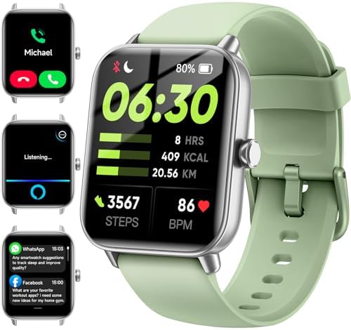Smart Watches for Men Women Android & iPhone, Alexa Built-in, 1.8" Fitness Tracker with Answer/Make Calls, IP68 Waterproof Fitness Watch,Heart Rate, Sleep, SpO2 Monitor,Pedometer,Green