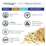 Superior Labs - Magnesium Glycinate - 1250 mg, 120 Vegetable Capsules - Essential Mineral - Maintains Energy - Healthy Bones and Muscle Function- Relaxation & Sleep