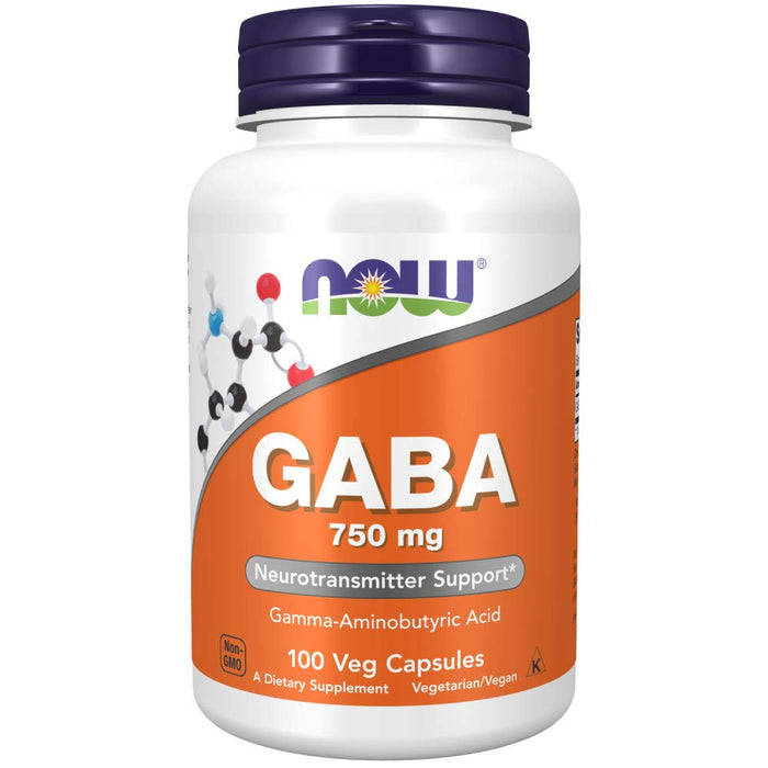 NOW Supplements, GABA (Gamma-Aminobutyric Acid) 750mg, Neurotransmitter Support*, 100 Veg Capsules