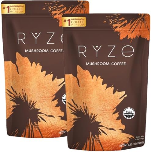 RYZE Starter Kit | Mushroom Coffee Bundle | 6 Adaptogenic Mushrooms | USDA Organic | Instant Coffee | MCT Oil | USA Grown | Better Energy, Focus, Digestion, Immunity | 60 servings