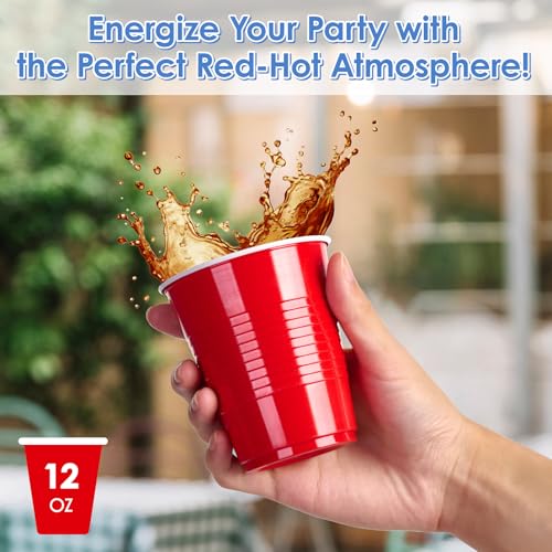 Lilymicky 240 Pack 12 oz Disposable Plastic Cups, Red Party Plastic Cups for Parties, Picnics and BBQ