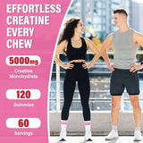 Creatine Monohydrate Gummies 5000mg for Men & Women, Gomitas de Creatina 5g Creatine Monohydrate, 0g Sugar Chewables Creatine Pre-Work Out for Muscle Strength, Vegan, Strawberry Flavor, 120 Count