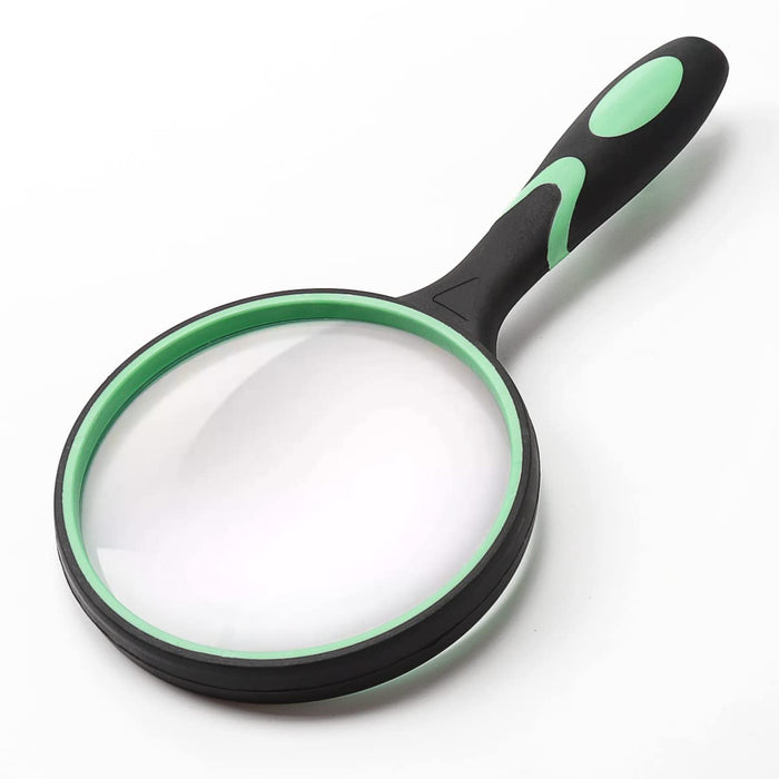 GYANDULY Large Magnifying Glass 10X Handheld Reading Magnifier for Seniors & Kids - 100MM 4INCHES Real Glass Magnifying Lens for Book Newspaper Reading, Insect and Hobby Observation, Classroom Science (Green)