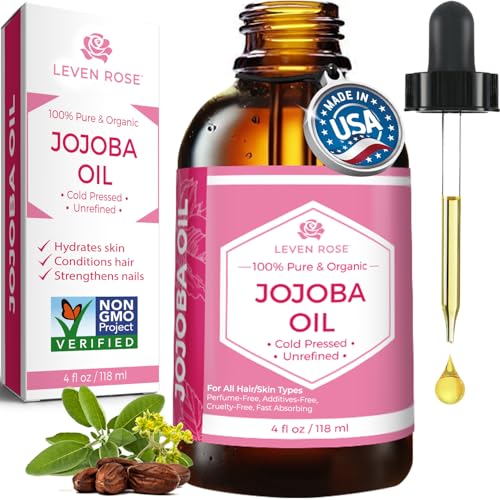Leven Rose Jojoba Oil Organic, Pure Cold Pressed Natural Unrefined Moisturizer for Skin Hair and Nails 4 oz
