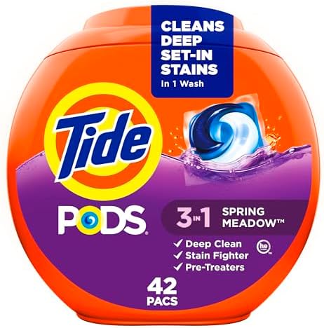 Tide PODS Laundry Detergent Soap Pacs, HE Compatible, 42 Count, Powerful 3-in-1 Clean in one Step, Spring Meadow Scent