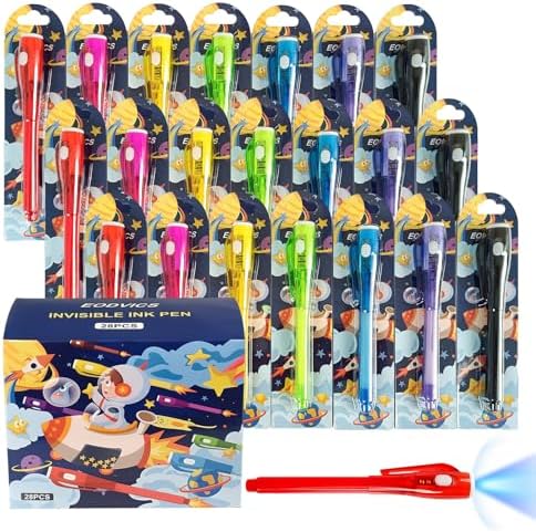 Invisible Ink Pens, 28 Pack Spy Pen Invisible Disappearing Ink Pen with UV Light, Upgrade Exquisite Packaging Magic Pen for Secret Message, Birthday Party, and Kids Halloween Goodies Bags Toy