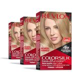 Revlon ColorSilk Beautiful Color Permanent Hair Color, Long-Lasting High-Definition Color, Shine & Silky Softness with 100% Gray Coverage, Ammonia Free, 74 Medium Blonde, 3 Pack