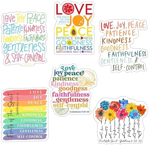 Pack of 6 Galatians 5 22-23 The Fruit Of The Spirit Is Love Joy Peace Waterproof Vinyl Sticker Bible Verse, Inspirational Scripture Quotes, for All Ages, All ages, Applicable To Many Surfaces 3 Inches