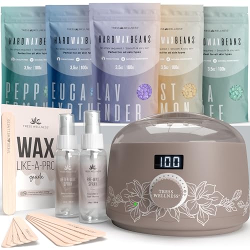 Tress Wellness Waxing Kit for Brazilian Wax - Easy to Use - For Sensitive Skin - Digital Display, Dusty Chocolate