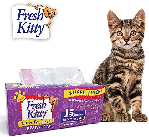 15 Count Fresh Kitty Litter Box Liners Super Thick, Durable, Easy Clean Up Jumbo Drawstring Scented Litter Pan Box Liners, Bags for Pet Cats