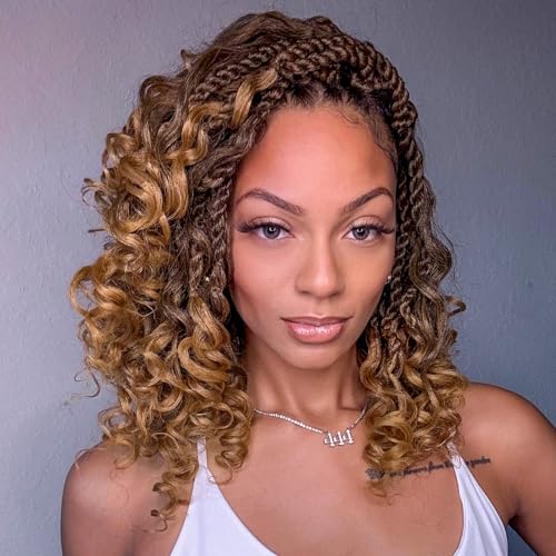 ToyoTress Boho Island Twist Crochet Hair - 12 Inch 8 Packs Short Bob Ombre Blonde Boho Havana Twist Crochet Braids Synthetic Braiding Hair (12 Inch,8P-T27)