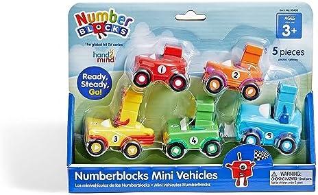 hand2mind Numberblocks Mini Vehicles, Race Car Toys, Toy Vehicle Playsets, Play Figure Playsets, Small Figurines for Kids, Number Toys, Counting Toys, Math Toys for Kids 3-5, Birthday Gifts for Kids