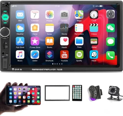 UNITOPSCI Double Din Car Stereo 7 Inch Touch Screen Car Audio Radio with Bluetooth Audio Hands-Free Calls Backup Camera FM Radio Receiver Car MP5 Player Support Mirror Link AUX-in USB TF Input