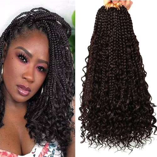 Goddess Box Braids Crochet Hair-9 Packs Crochet Braids for Black Women 14 Inch Crochet Braids with Curly Ends (Boho 14 Inch (Pack of 9), 4#)