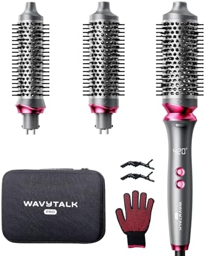 Wavytalk Pro Curling Brush Set, Bilateral Negative Ion Thermal Brush with 3 Sizes Detachable Brush, Dual Voltage Hot Brush Styler One-Step Shiny Blowout Look, Dark Grey