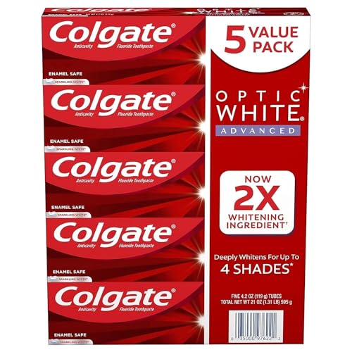 Colgate Optic White Advanced Teeth Whitening Toothpaste, Sparkling White (4.2 Oz., 5 Pk.), 21 Oz