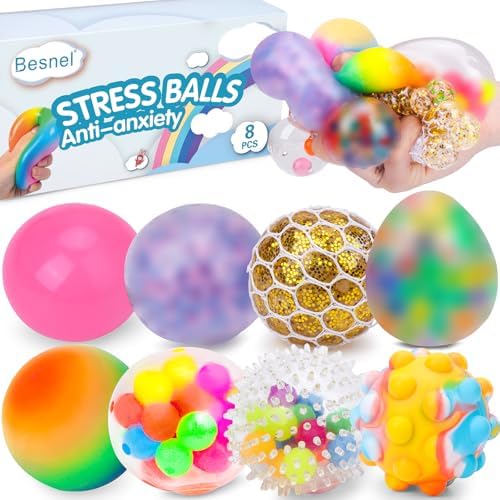 Stress Balls Set, Squishy Stress Ball, 8 Pack Stress Relief Ball for Adults Anxiety Relief Balls Squeeze Ball