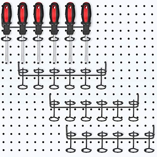 Ripeng Pegboard Screwdriver Holders Peg Board Organizer Accessories Multi Ring Tool Holders Six Tool Multi Tool Organizer Racks for Pegboard, Pliers(Black, 4 Pieces)