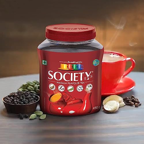 Society Masala Tea 16 Oz, 225 Cups, Indian Organic Black Tea, with Ginger, Clove Bud, Lemongrass, Black Pepper & Cardamom, Natural Indian Spice Tea, Masala Chai Tea, Assam Black Tea, 450 Grams