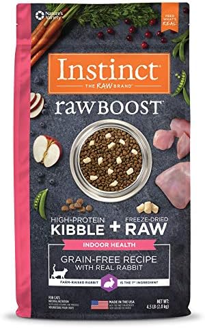 Instinct Raw Boost Indoor Health, Natural Dry Cat Food with Freeze Dried Pieces, Grain Free Recipe - Real Rabit, 4.5 lb. Bag