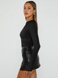 Trendy Queen Womens Long Sleeve Shirts Basic Crop Tops Tight Slim Fit Cute Teen Girls Fall Winter Y2k Clothes 2024 Black L