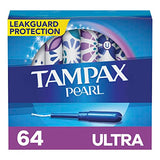 Tampax Pearl Tampons Ultra Absorbency with BPA-Free Plastic Applicator and LeakGuard Braid, Unscented, 32 Count x 2 Packs (64 Count total)