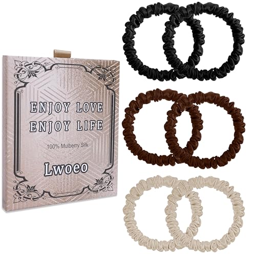 6PCS Silk Hair Ties and Scrunchies for Women & Girls - Black Satin Sleepy Bulk Hair Accessories for Curly, Thick or Thin Hair in Various Sizes