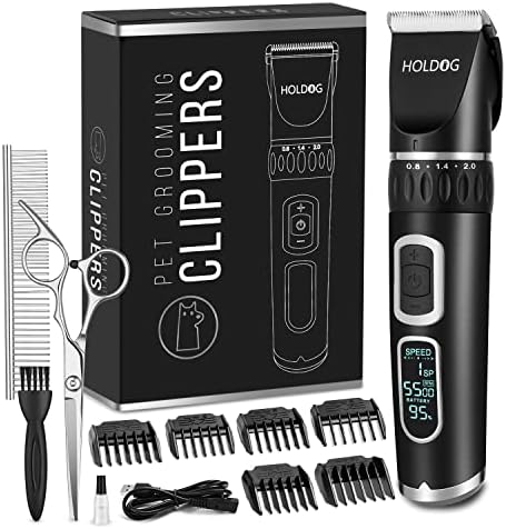 Dog Clippers Professional Heavy Duty Dog Grooming Clipper 3-Speed Low Noise High Power Rechargeable Cordless Pet Grooming Tools for Small & Large Dogs Cats Pets with Thick & Heavy Coats